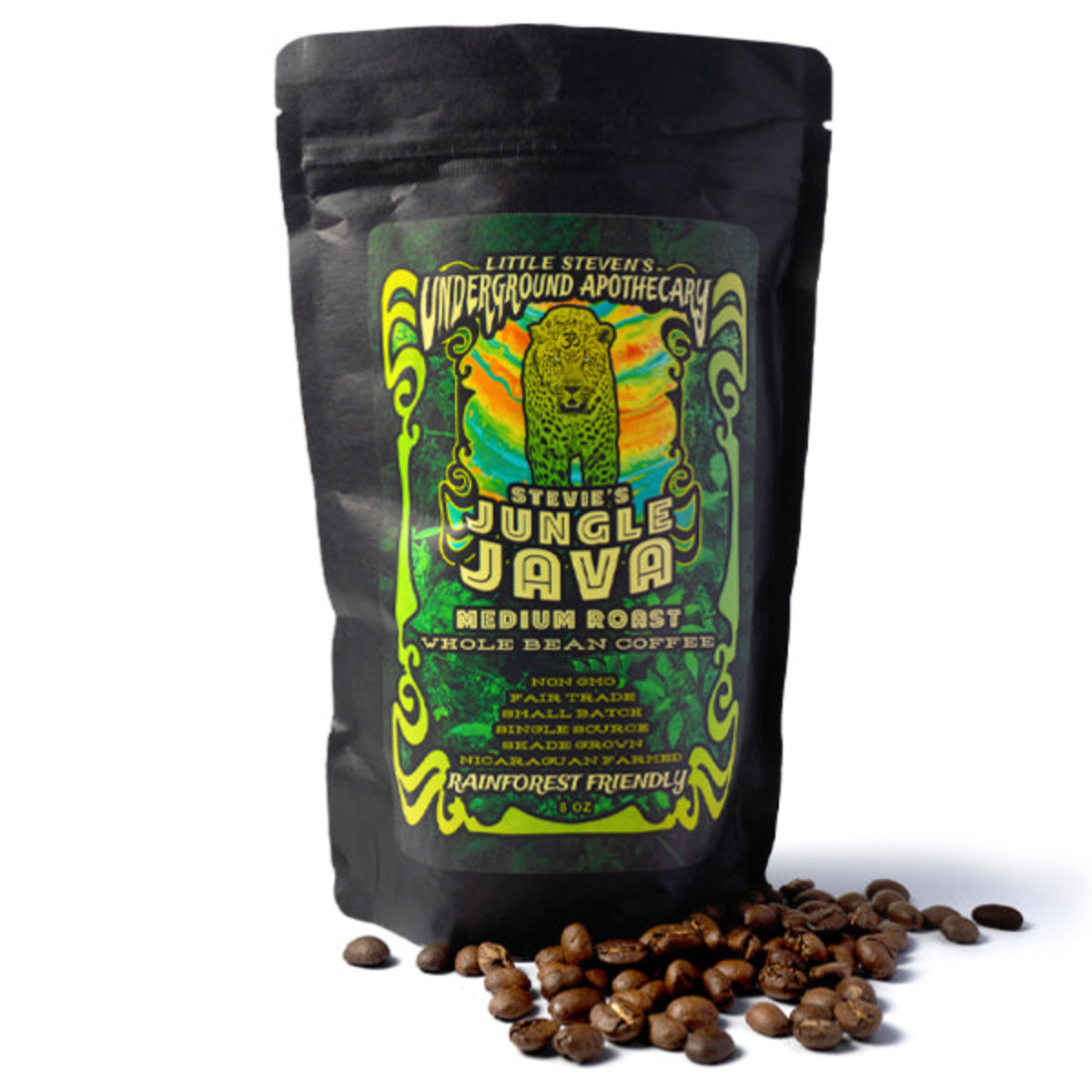 Stevie's Jungle Java Medium Roast Whole Bean Coffee (8 OZ)